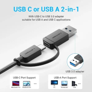 Vention - Hub USB 5 en 1 avec adaptateur USB-C vers USB