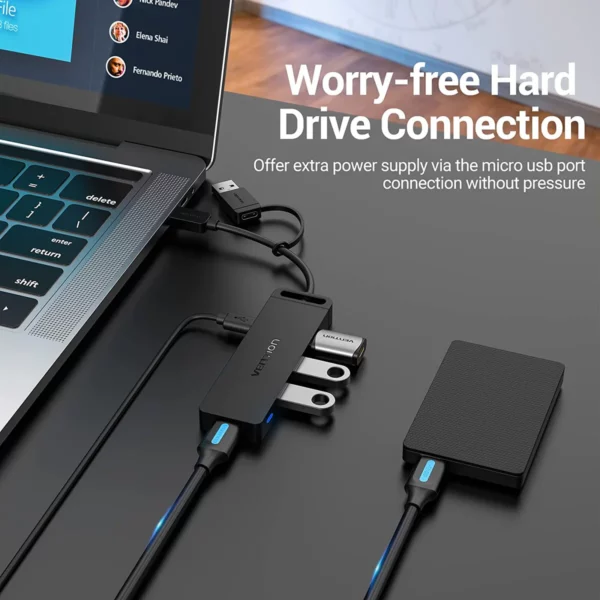 Vention - Hub USB 5 en 1 avec adaptateur USB-C vers USB – Image 2