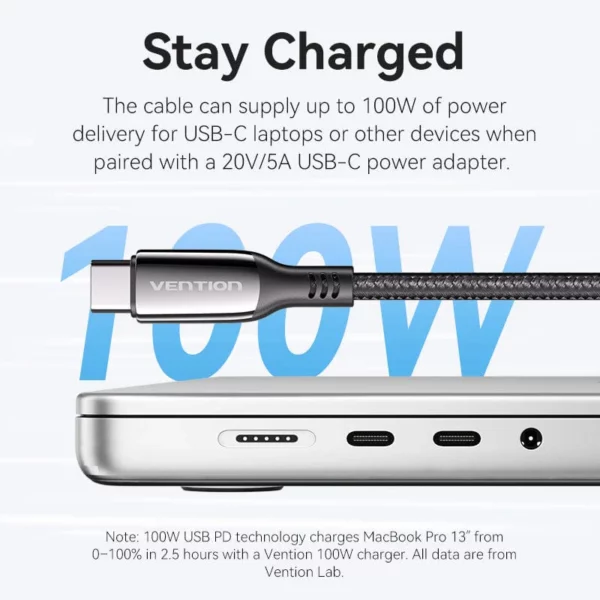 Vention - Câble USB 2.0 C mâle vers C mâle 5 A en coton tressé, type alliage de zinc (2m) – Image 3