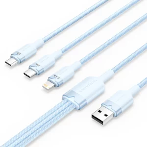 Vention - Câble USB 2.0 tressé 3 en 1 USB-C, Lightning et Micro-B mâle (Bleu)