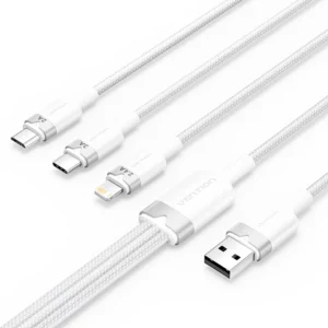 Vention - Câble USB 2.0 tressé 3 en 1 USB-C, Lightning et Micro-B mâle (Blanc)