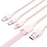 Vention - Câble USB 2.0 tressé 3 en 1 USB-C, Lightning et Micro-B mâle (Rose)