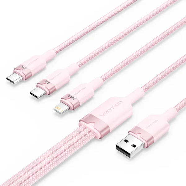 Vention - Câble USB 2.0 tressé 3 en 1 USB-C, Lightning et Micro-B mâle (Blanc) – Image 4