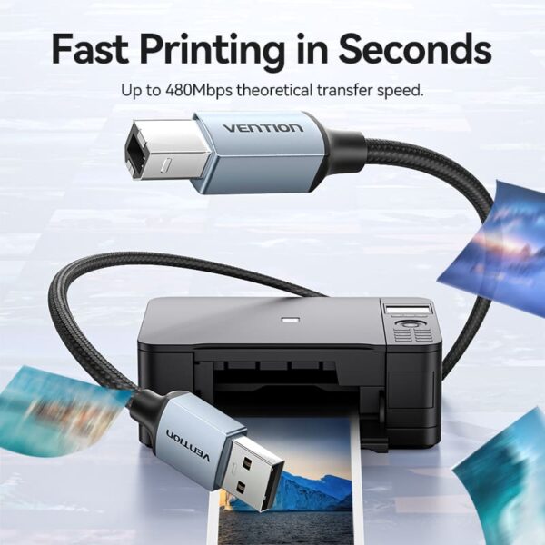 Vention - Câble imprimante tressé USB type A mâle vers type B mâle (1m) – Image 2