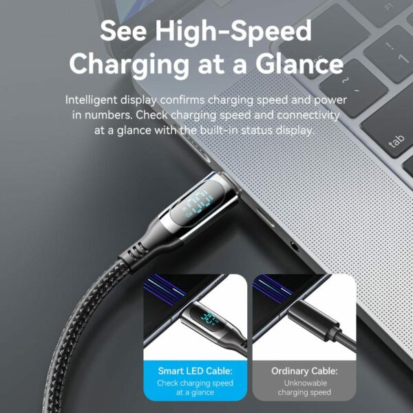 Vention - Câble USB 2.0 C mâle vers C mâle 5 A en coton tressé avec affichage LED, type alliage de zinc (2m) – Image 3