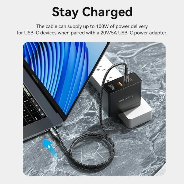 Vention - Câble USB 2.0 C mâle vers C mâle 5 A en coton tressé avec affichage LED, type alliage de zinc (2m) – Image 2