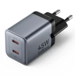 Vention - Chargeur rapide 2 ports USB (C+C) GaN (45 W/45 W) prise UE gris