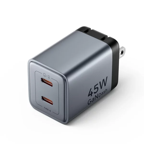 Vention - Chargeur rapide 2 ports USB (C+C) GaN (45 W/45 W) prise UE gris – Image 2