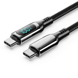Vention - Câble USB 2.0 C mâle vers C mâle 5 A en coton tressé avec affichage LED, type alliage de zinc (2m)