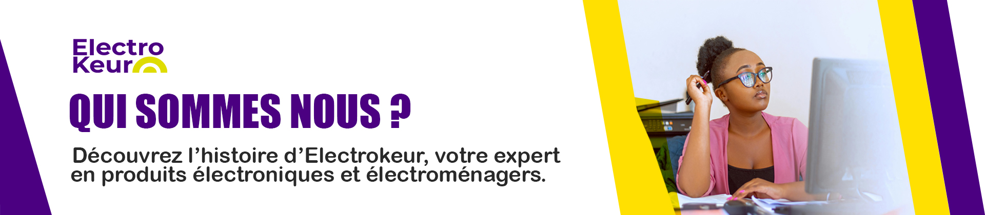 Electokreur Équipe Electrokeur posant devant la boutique avec des produits électroniques et électroménagers en vitrine
